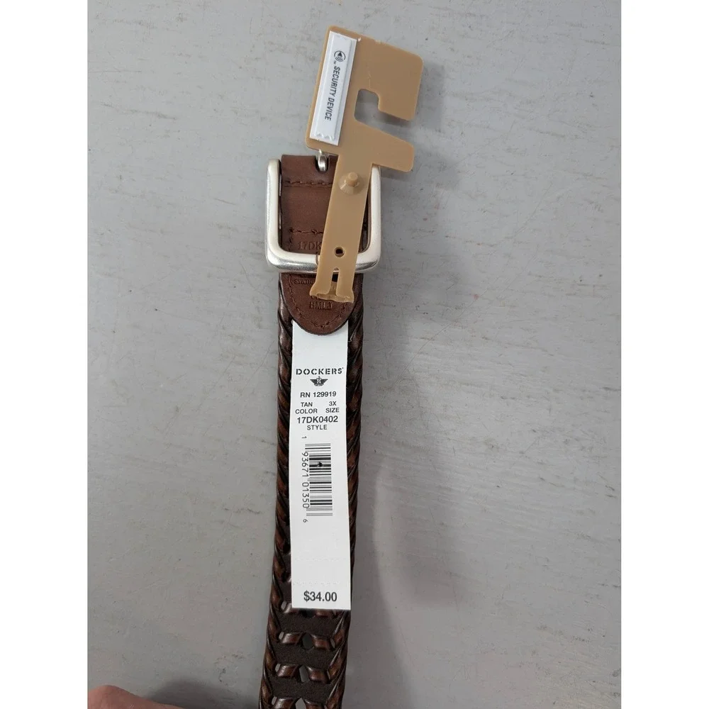 Dockers Braided Belt Tan Brown Woven Leather Tab Men's 3X 50-52 17DK0402‎ NEW